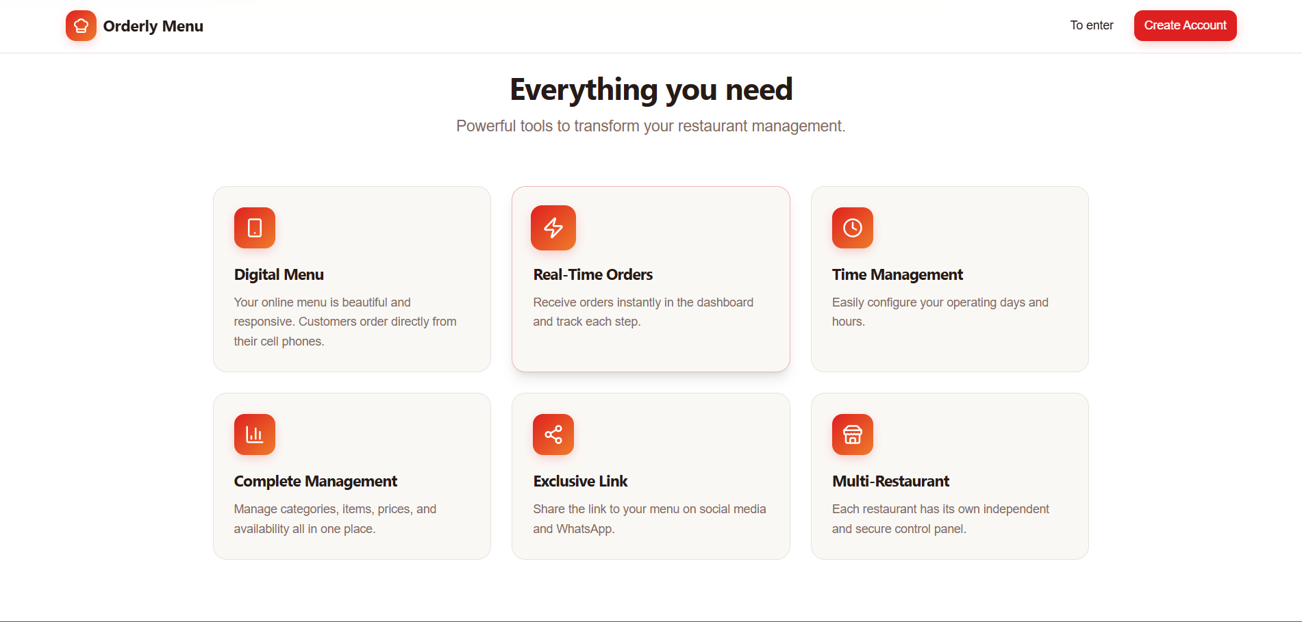 Orderly Menu — Features